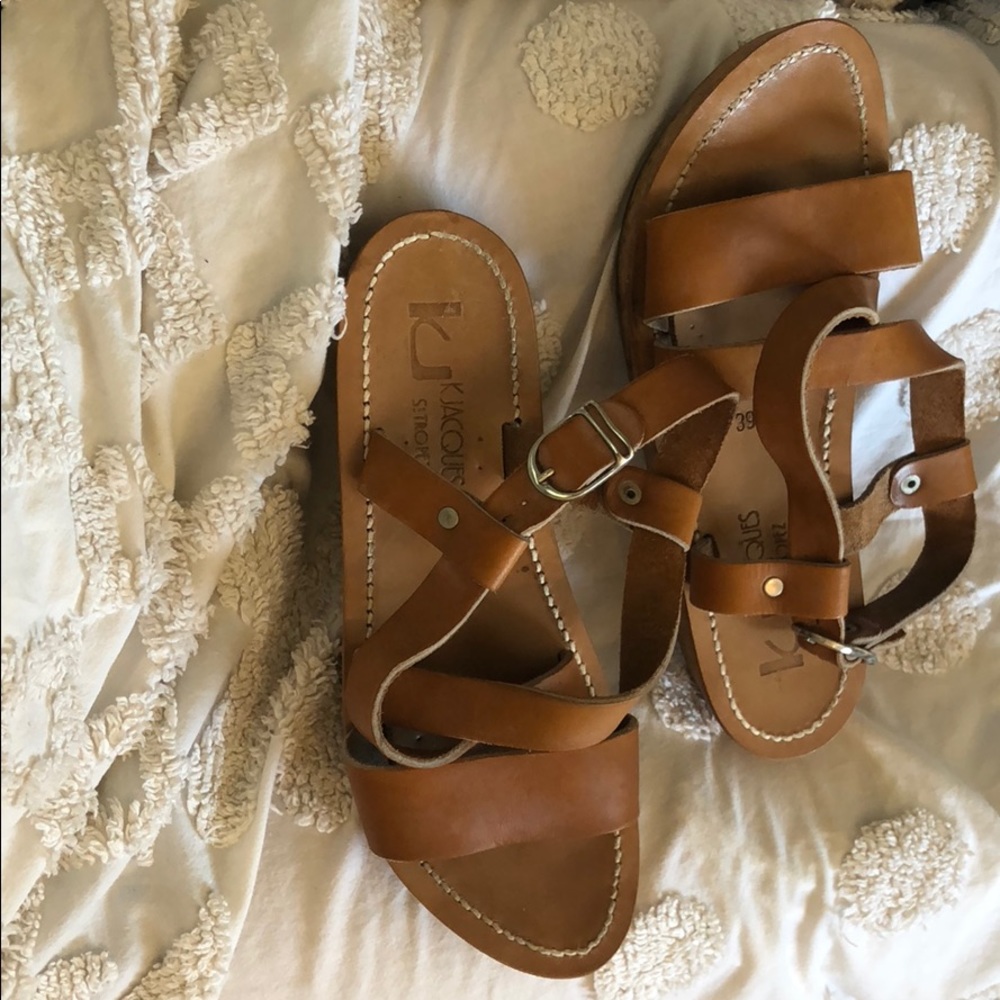 K. Jacques Clairval Tan Leather Platform Sandals